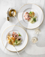 Seeteufel-Saltimbocca mit Wasabi-Kohlrabi & Graupotto, Monkfish saltimbocca with wasabi kohlrabi & graupotto
