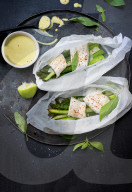 Spargel mit Loup de Mer und Asia-Sabayone, Asparagus with Loup de Mer and Asia-Sabayone