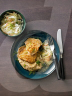 Rotbarsch mit Bohnenpüree, Redfish with mashed white Beans
