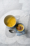 Maissuppe mit Paprika-Hack, Corn soup with paprika and minced meat