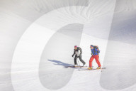 Couple skiing