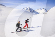 Couple skiing
