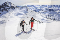 Couple skiing