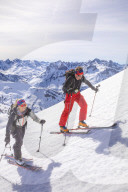 Couple skiing