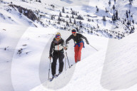 Couple skiing