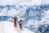 Couple skiing