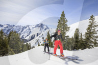 Couple skiing