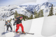 Couple skiing