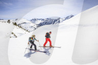 Couple skiing