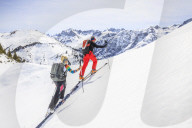 Couple skiing
