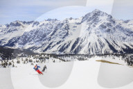 Couple skiing