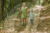 Family going for a Walk in a Forest nearby Salzburg
