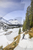 Couple skiing
