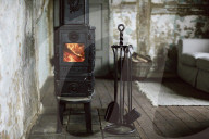Wabi-Sabi Living Concept, Cast-Iron Fireplace and Pokers