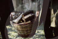 Wabi-Sabi Living Concept, Couple carry a Basket full of Firewood