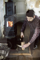 Wabi-Sabi Living Concept, Man chopping Wood