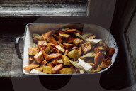 Casserole Dish with Carrots, Parsnips and Pumpkin Slices
