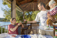 Young family having dinner on Korcula