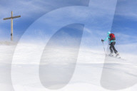 Woman hiking in snowy landscape
