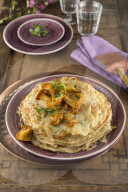 Pancake cake with chanterelles