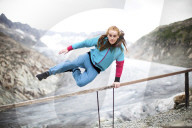 Jump over a balustrade on rhone glacier