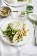 Gebratener Spargel mit Bohnen und Burrata, Roasted asparagus with beans and burrata