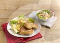 Kokosschnitzel mit Reissalat, Coconut Schnitzel with Rice Salad
