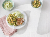 Kräuter-Schupfnudeln mit Schnitzel, Finger-shaped Potato Dumplings with Schnitzel