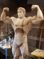 FEATURE - Aus besonderem Holz geschnitzt: Arnold Schwarzenegger posiert in Schwarz-Eiche
