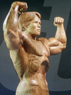 FEATURE - Aus besonderem Holz geschnitzt: Arnold Schwarzenegger posiert in Schwarz-Eiche