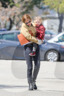 Lara Bingle and Sam Worthington run errands with their kids in Los Angeles.