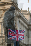 On the day Britain is supposed to leave the EU, a large crowd of leavers from all over the country gather in front of the Houses of Parliament. The atmosphere is bon enfant, with a small representation of french campaigning for frexit.