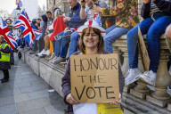 On the day Britain is supposed to leave the EU, a large crowd of leavers from all over the country gather in front of the Houses of Parliament. The atmosphere is bon enfant, with a small representation of french campaigning for frexit.