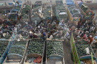 FEATURE - Pakistan: Wassermelonen zum Verkauf auf dem Markt in Lahore