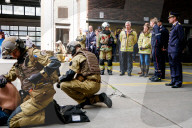 Princess Elisabeth and King Philippe of Belgium visit the Brussels fire station and the training center.
