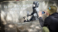A possible Banksy spotted at Marble Arch London, Great Britain 
26th April 2019

A possible new Banksy appeared at the Marble Arch site of the recent Extinction Rebellion protests on the night of 25th April 2019. "From this moment despair ends and tact