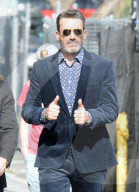 Jon Hamm Dons A Swanky Blue Suede Suit At Jimmy Kimmel Live