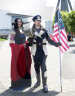 Cos Play enthusiasts arrive at Comic Con London dressed in the favourite cos play costumes.