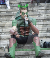 Cos Play enthusiasts arrive at Comic Con London dressed in the favourite cos play costumes.