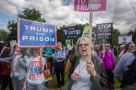 A protest against US President Donald Trump as he attends a banquet at Buckingham Palace in London.