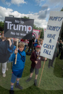 A protest against US President Donald Trump as he attends a banquet at Buckingham Palace in London.