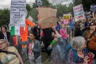 A protest against US President Donald Trump as he attends a banquet at Buckingham Palace in London.