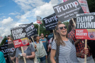 A protest against US President Donald Trump as he attends a banquet at Buckingham Palace in London.