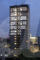 A projection on Frinstead House in west London on the eve of the second anniversary of the Grenfell Tower fire. 