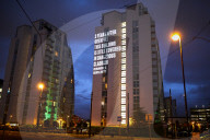 A projection on Frinstead House in west London on the eve of the second anniversary of the Grenfell Tower fire. 