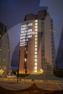 A projection on Frinstead House in west London on the eve of the second anniversary of the Grenfell Tower fire. 