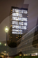 A projection on Frinstead House in west London on the eve of the second anniversary of the Grenfell Tower fire. 