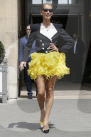 Celine Dion leaving her hotel during Paris Fashion Week 2019