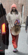 Jared Leto is pictured leaving a hotel in Moscow as he heads out to perform with his band Thirty Seconds To Mars at the Park Live concert in Russia