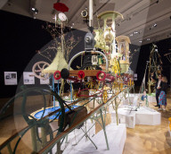 Bonham's Auction of kinetic sculpture 
'A Quiet Afternoon in the Cloud Cuckoo Valley' by Rowland Emett. 
Press photo call 
12th August 2019 
At Bonhams, New Bond Street, London, Great Britain